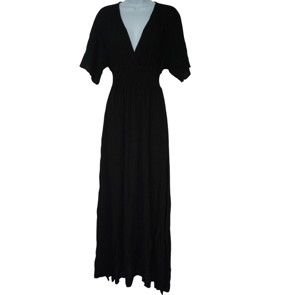VICI Womens Black Smocked Waist V-Neck Maxi Dress NVD0495 XS